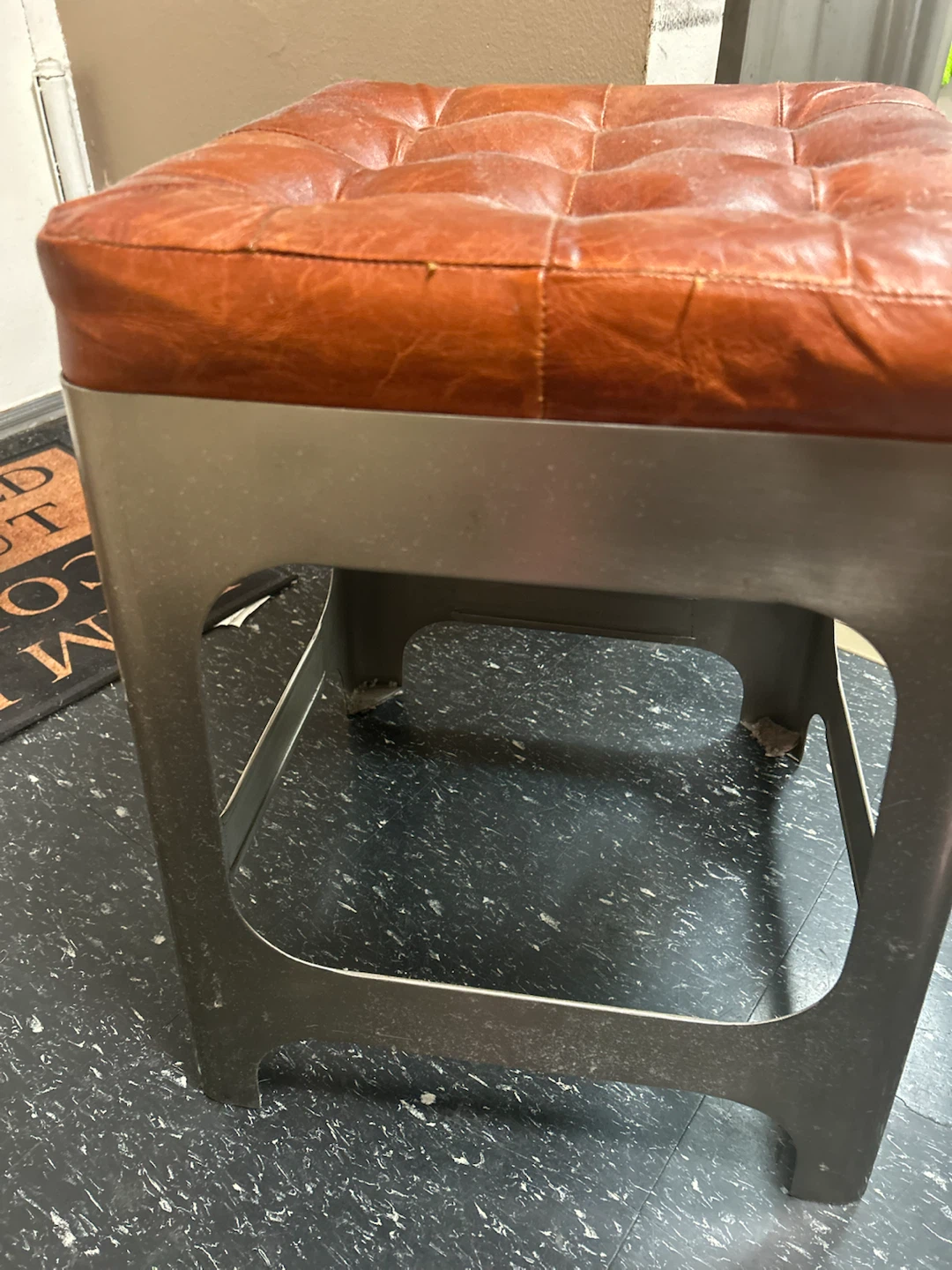 Set of 3 Tufted Leather and Metal Stools - photo 3