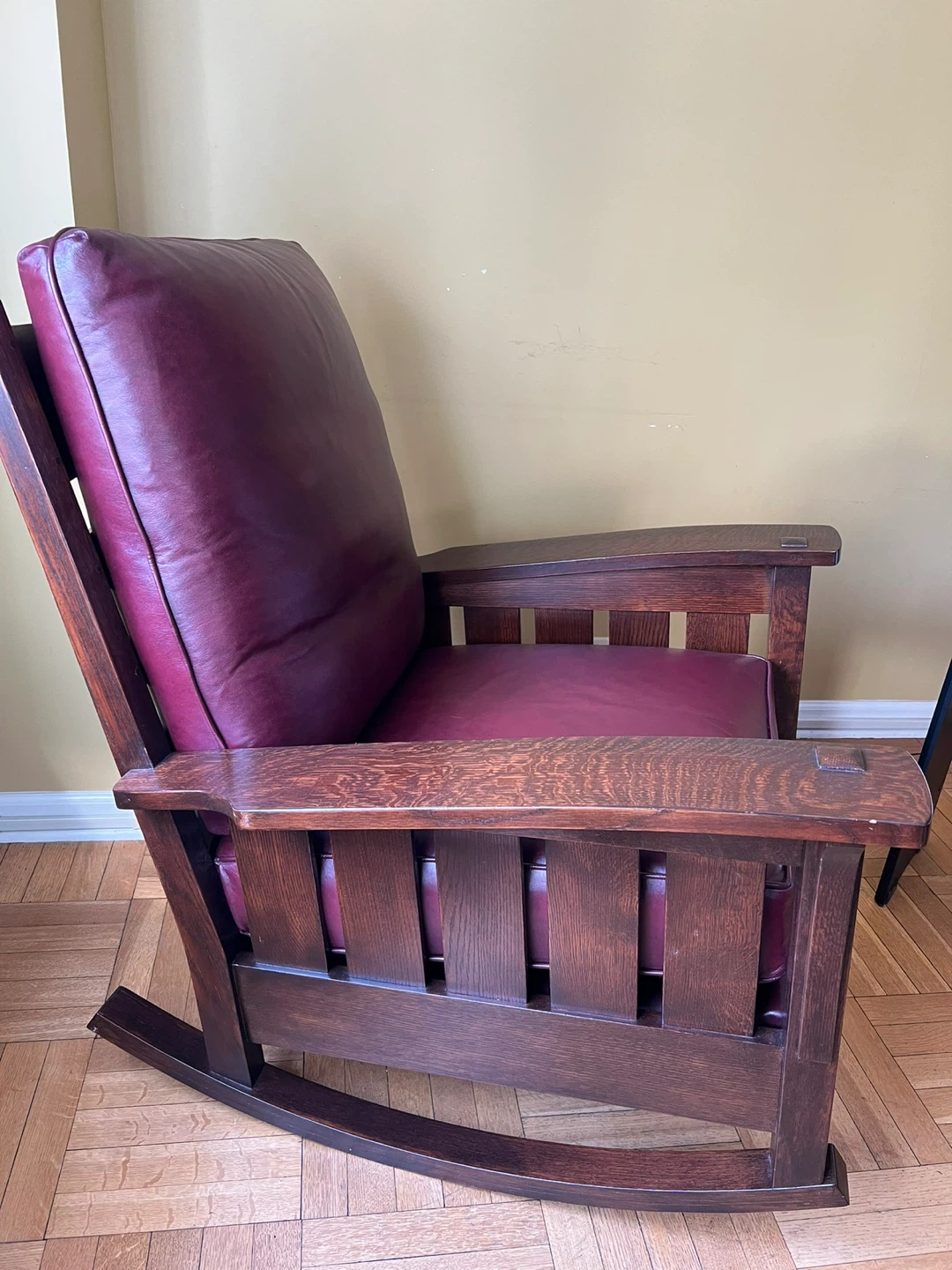 Mission Style Oak Leather Rocking Chair - photo 2