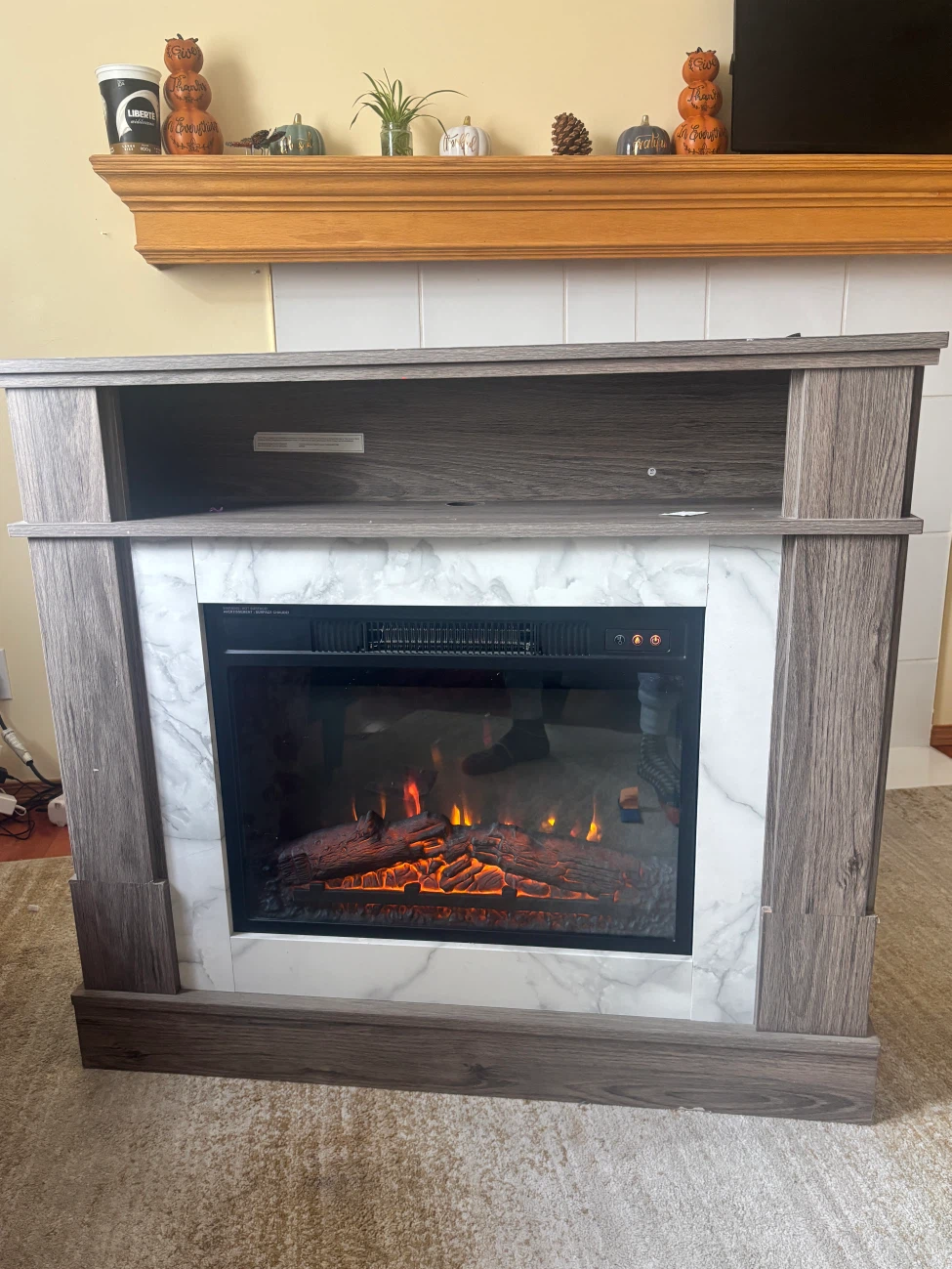 Electric Fireplace Console with Faux Marble Surround