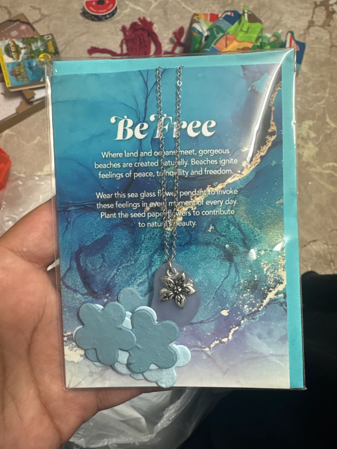 Be Free Sea Glass Flower Necklace and Wildflower Seed Paper