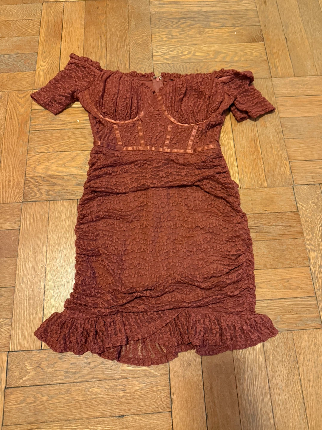 Rust Colored Off-Shoulder Corset Dress
