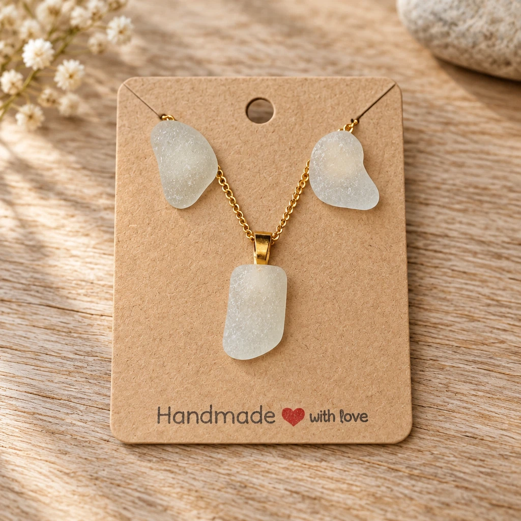 🌊Sea Glass Earring & Necklace Set
