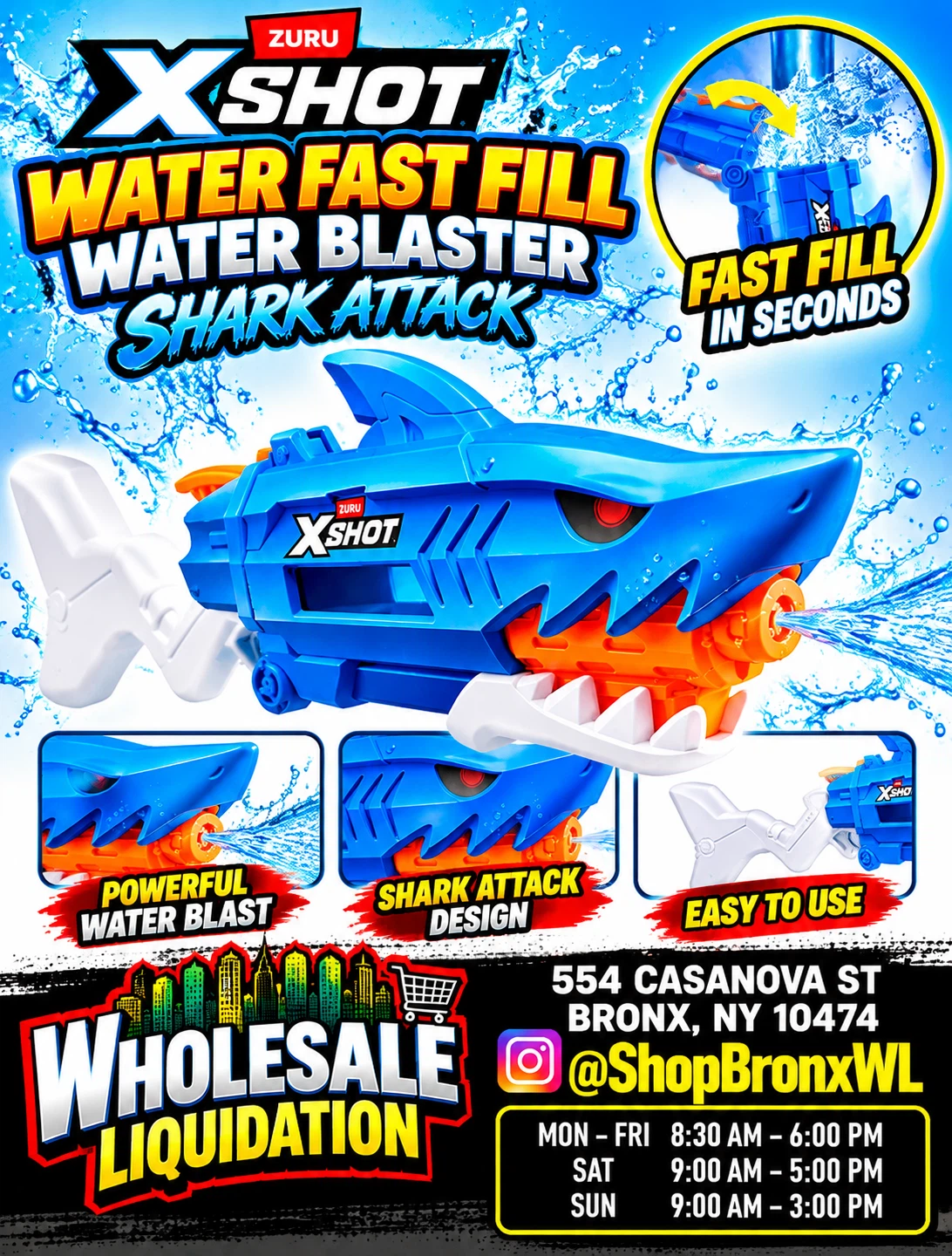 ZURU X-Shot Water Fast Fill Shark Attack Blaster
