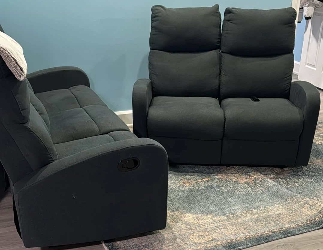 Dark Grey Reclining Sofa and Loveseat Set