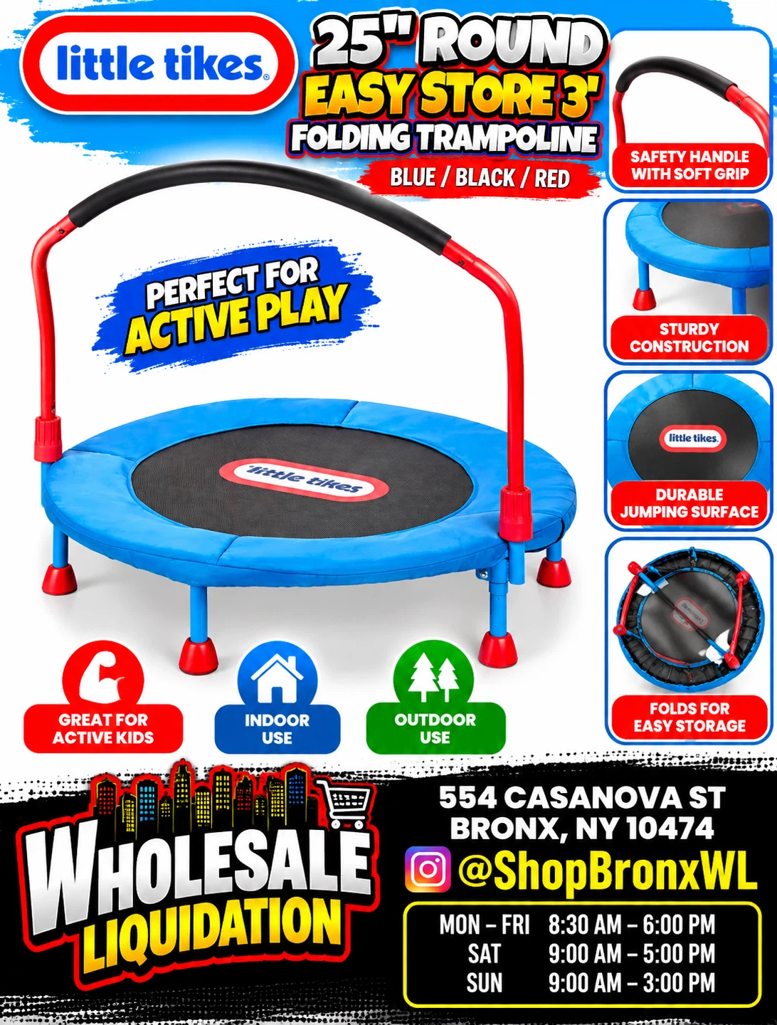 Little Tikes 25" Round Easy Store 3' Folding Trampoline