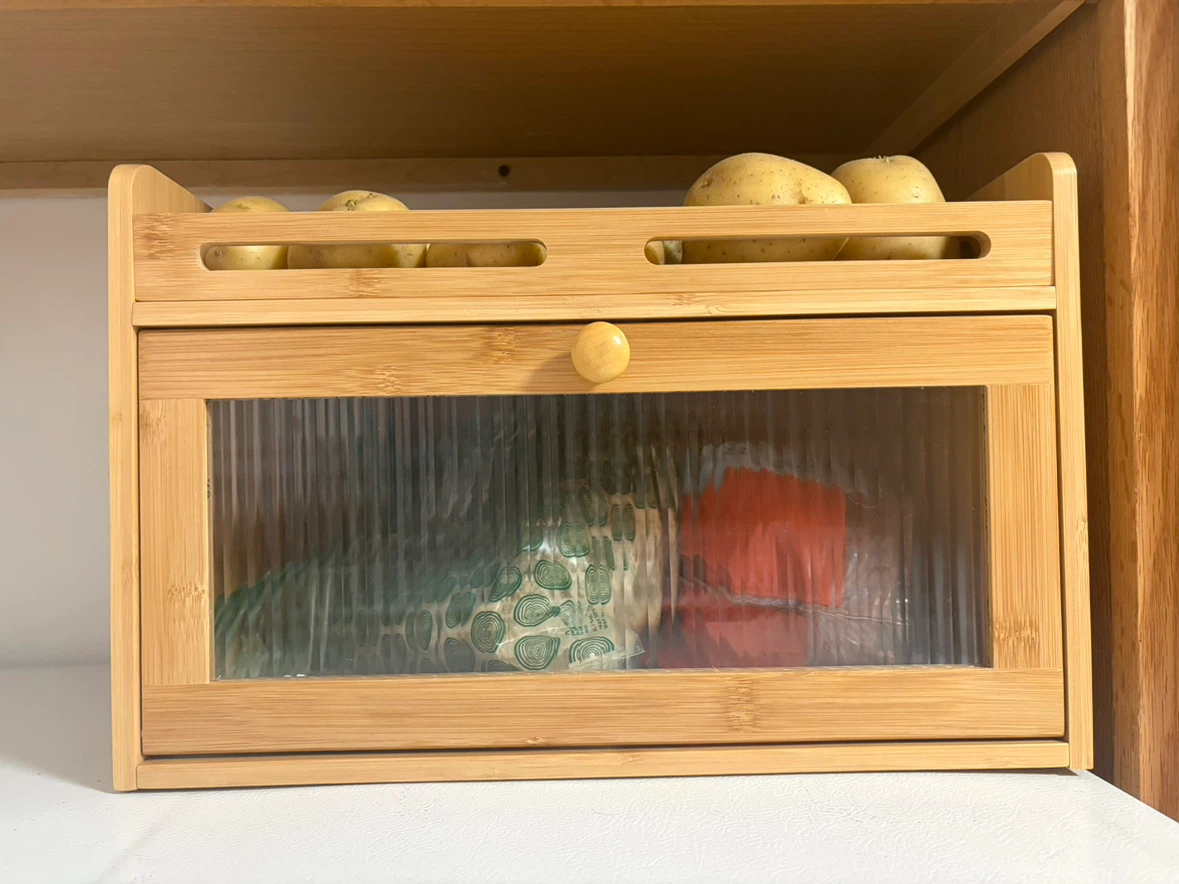 Bamboo Bread Box with Fluted Glass Door