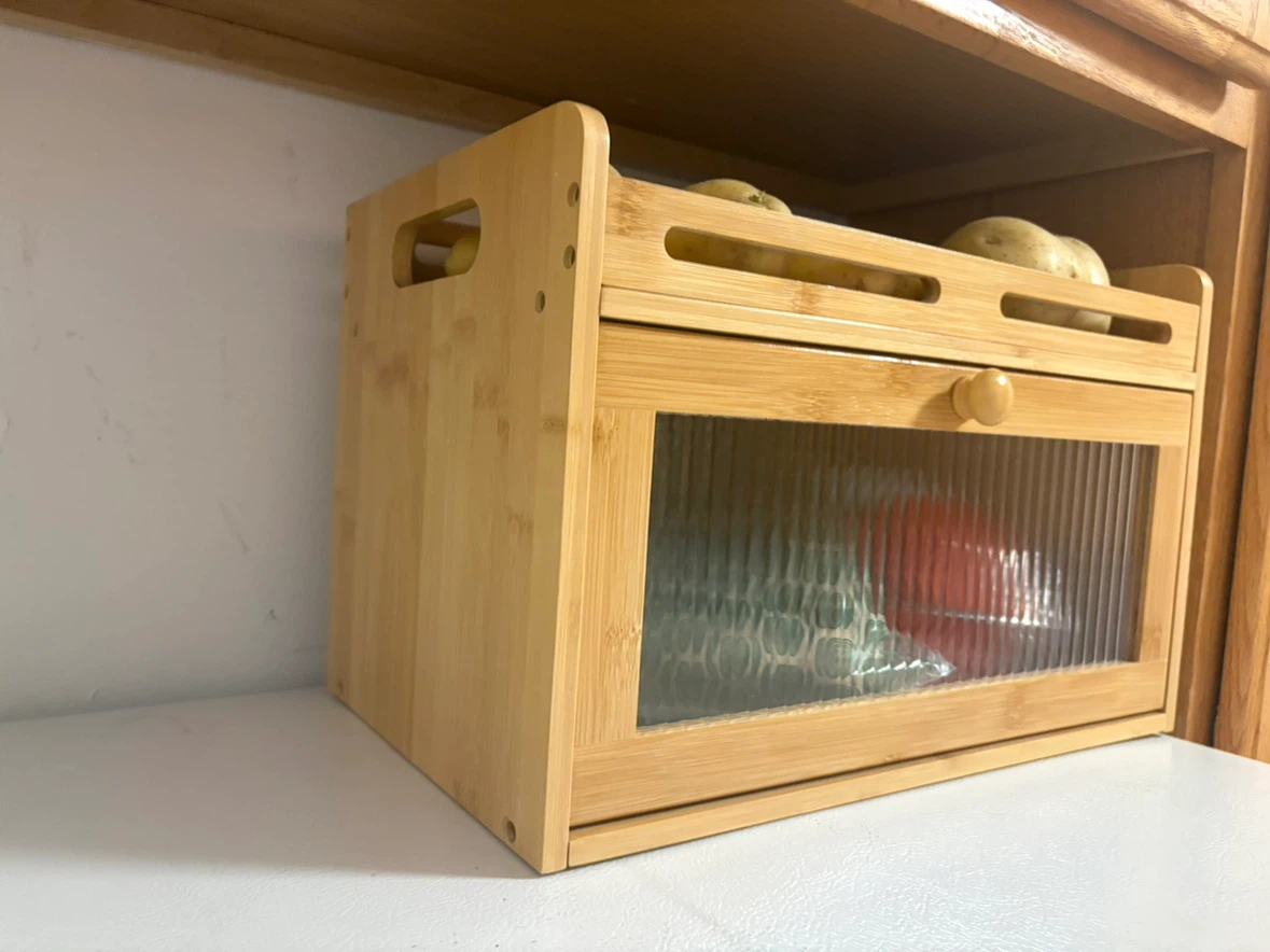Bamboo Bread Box with Fluted Glass Door - photo 2