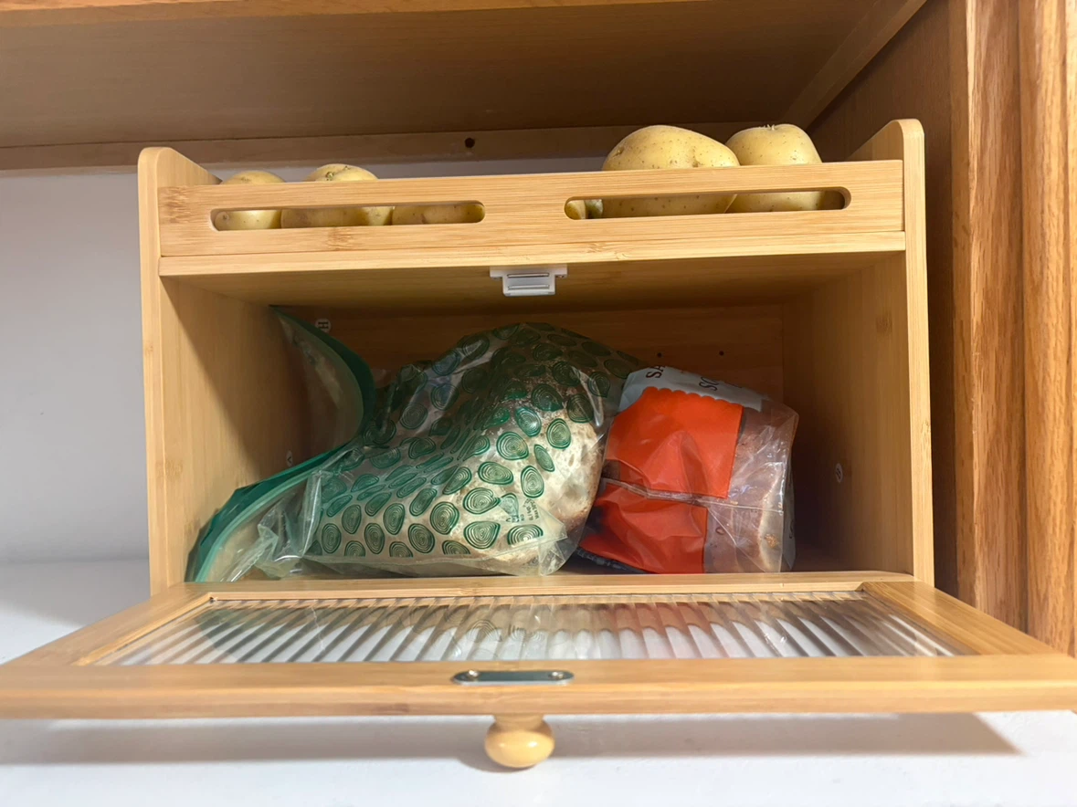Bamboo Bread Box with Fluted Glass Door - photo 3