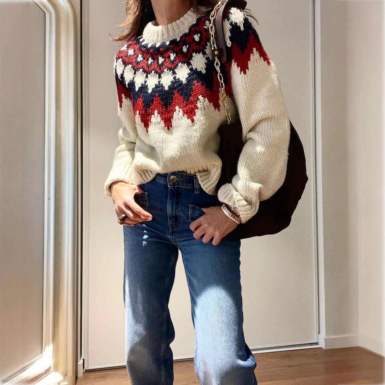 🆕 H&M Chunky Jacquard Knit Fair Isle Sweater in Ivory - photo 3