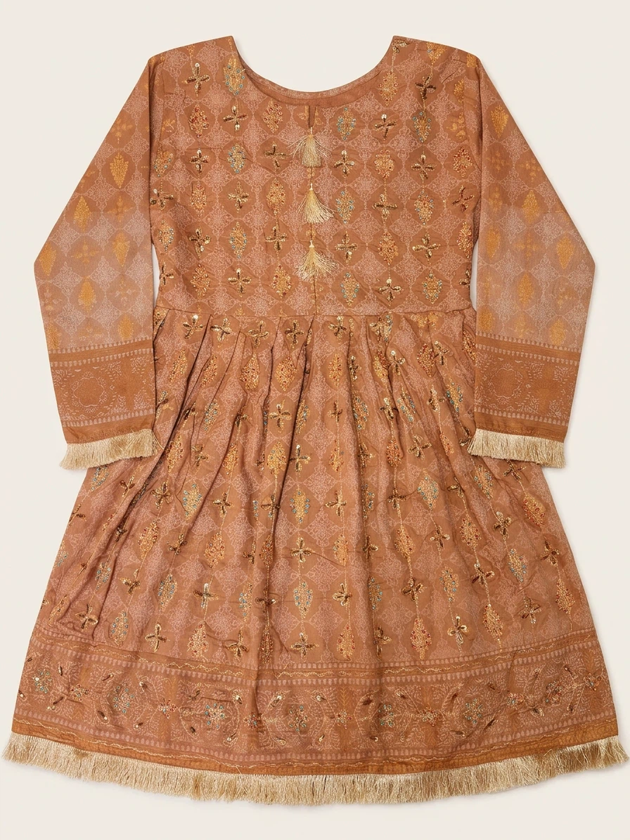 Embroidered Peplum Top in Copper