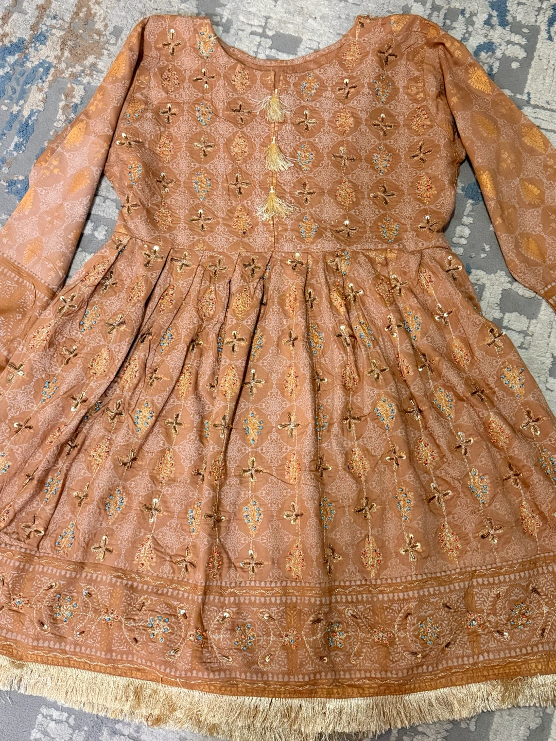 Embroidered Peplum Top in Copper - photo 2