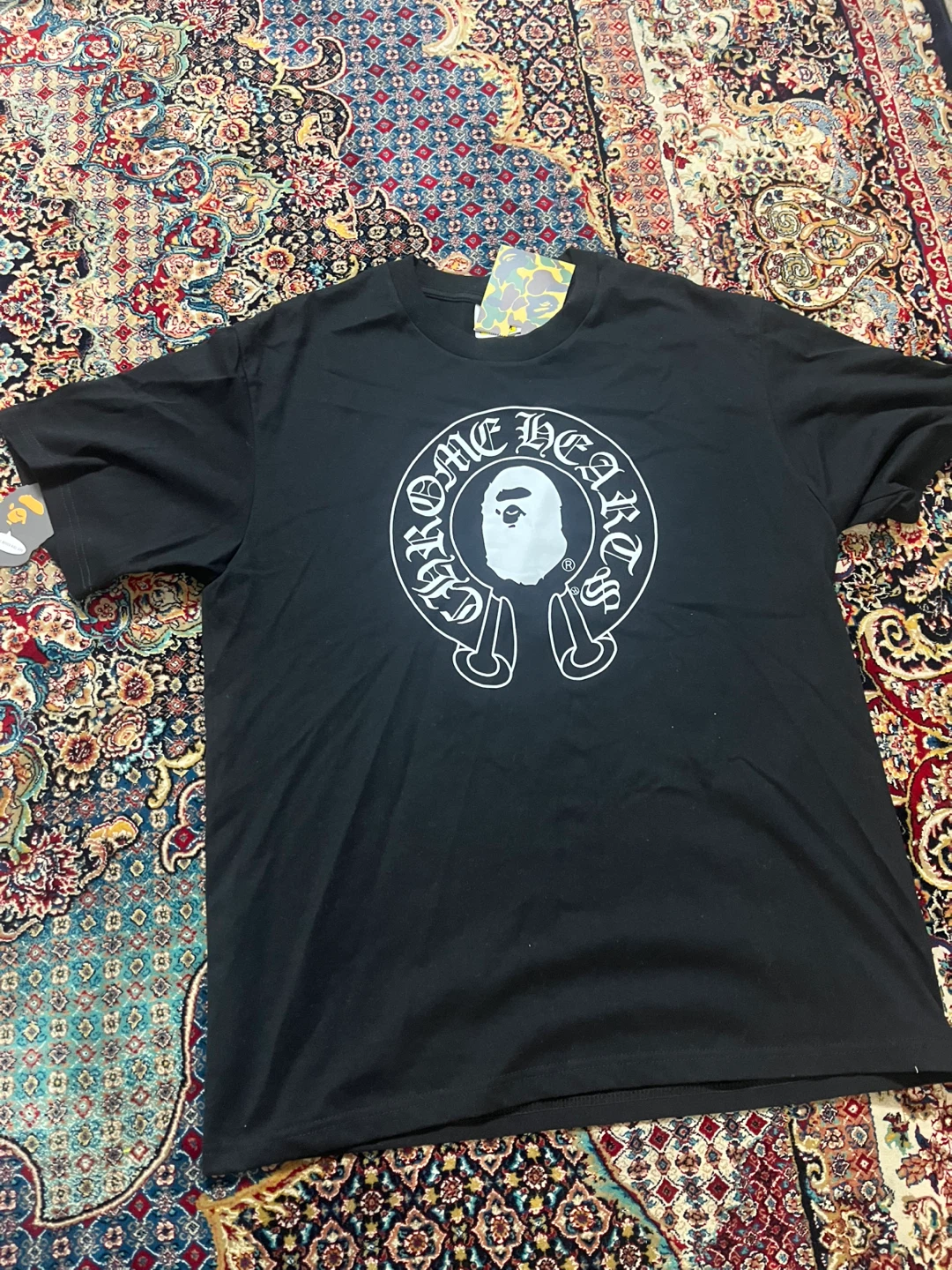 Chrome, heart X bape black T-shirt