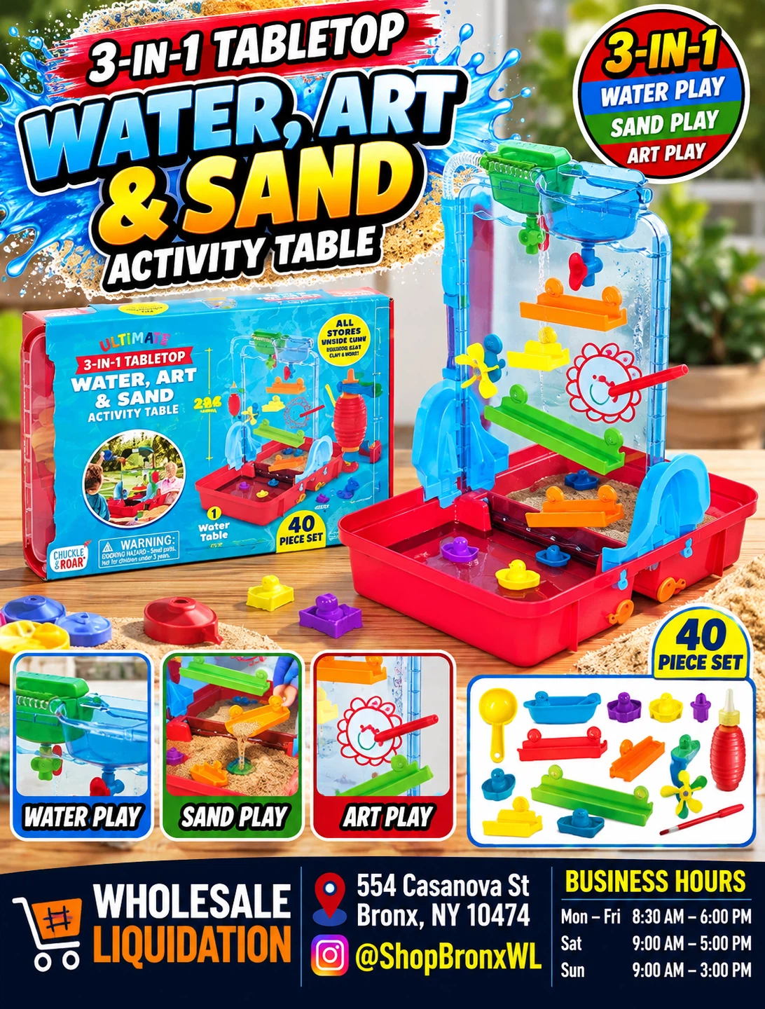 Chuckle & Roar 3-in-1 Tabletop Water, Art & Sand Activity Table