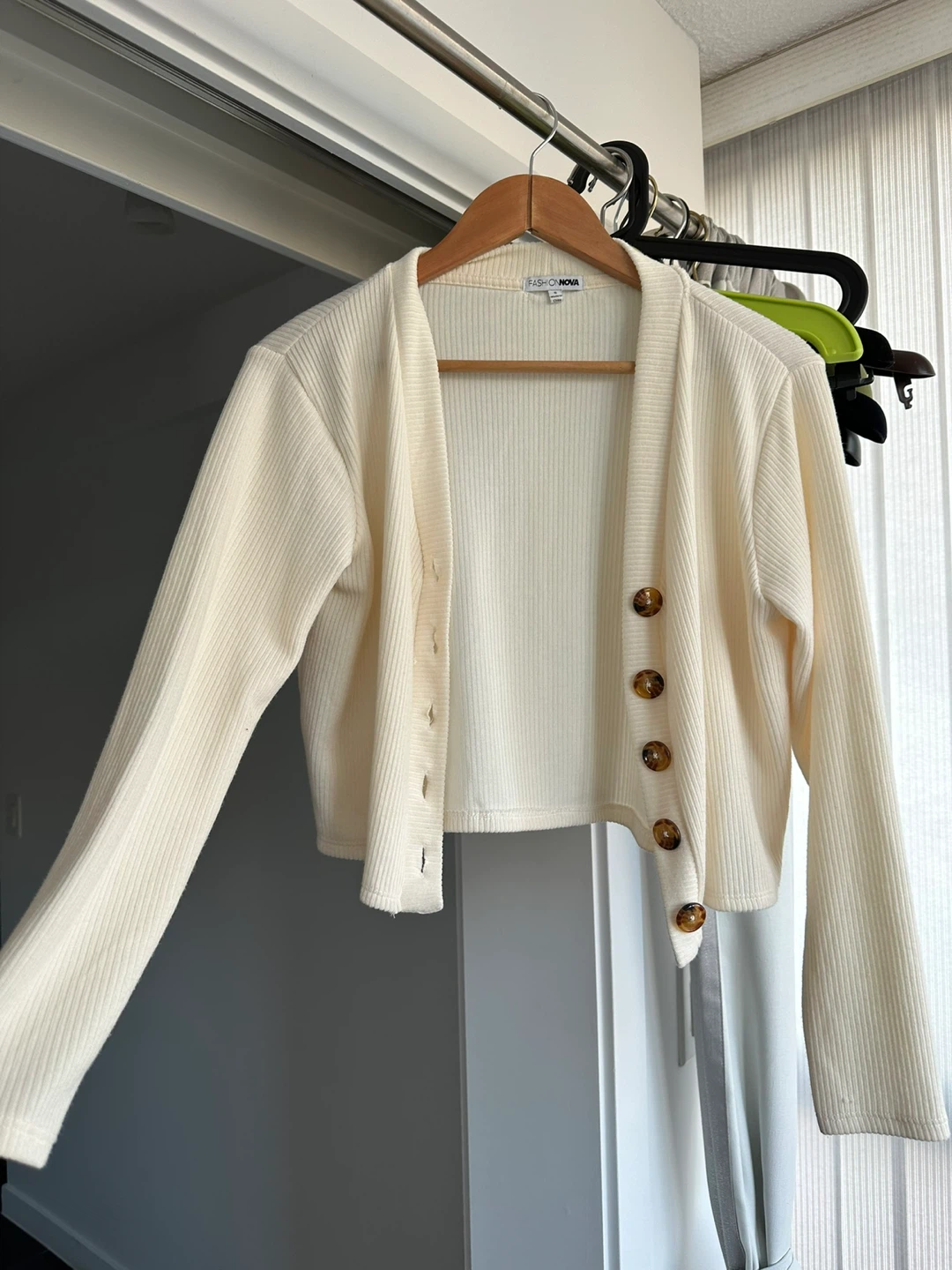 Fashion Nova Cream Ribbed Cardigan