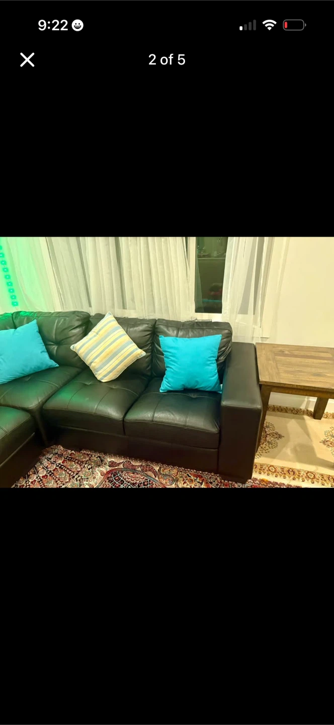 Black Sectional Sofa and Side Table - photo 2