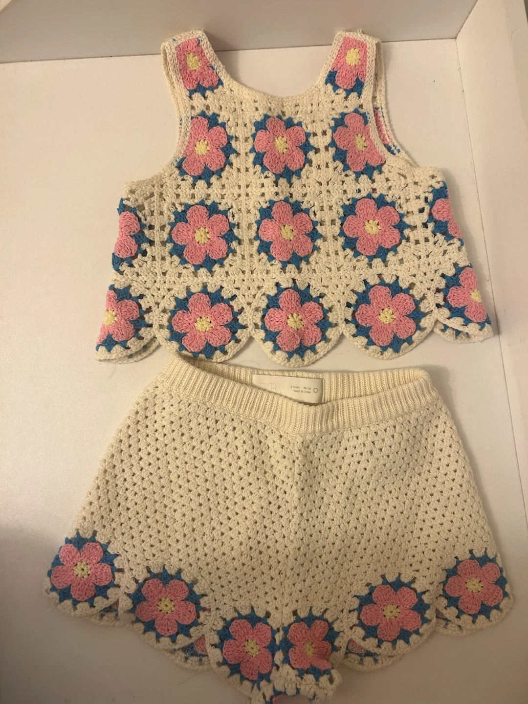 Zara Crochet Floral Tank and Shorts Set