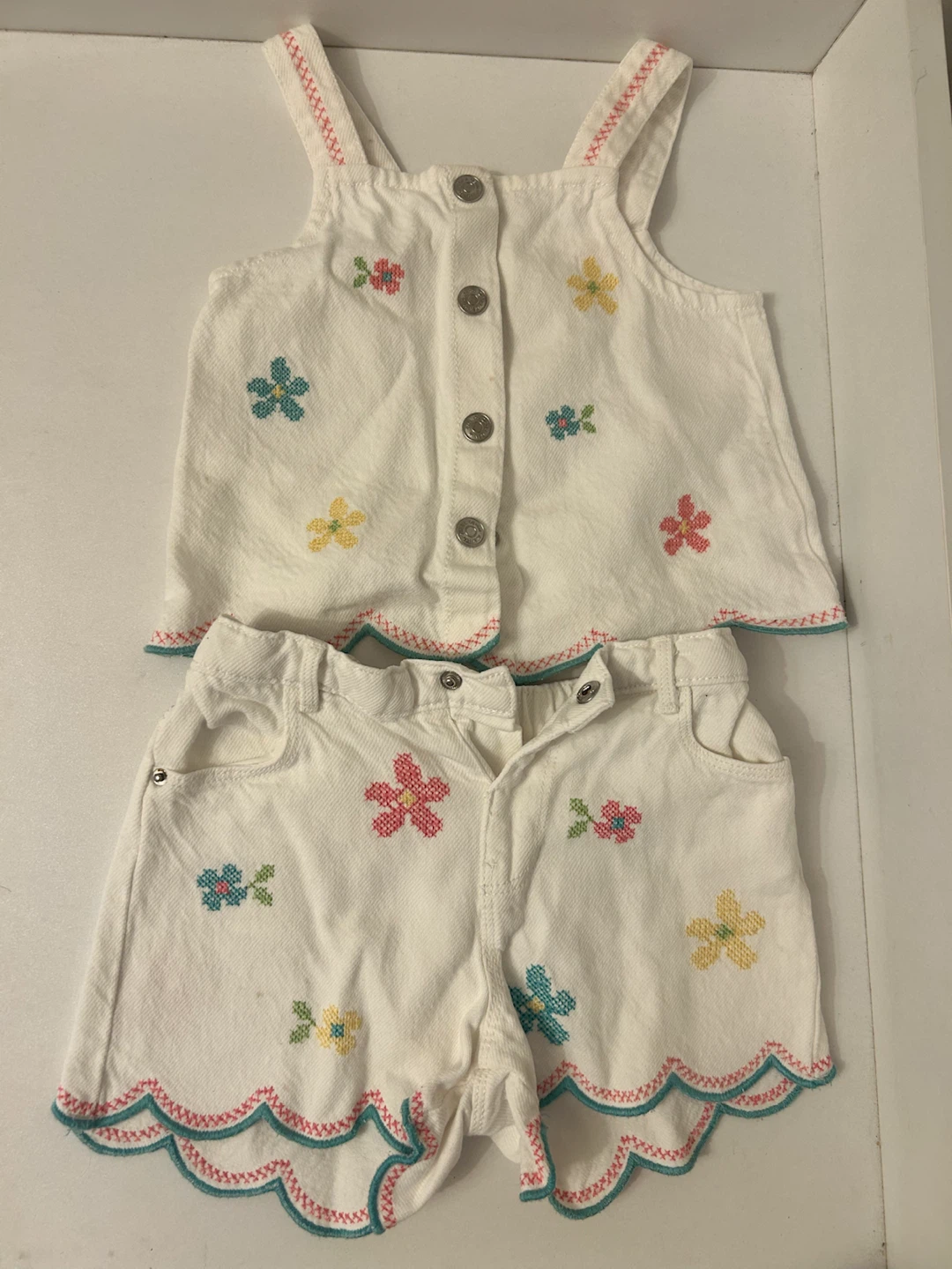 Zara Floral Embroidered Top and Shorts Set