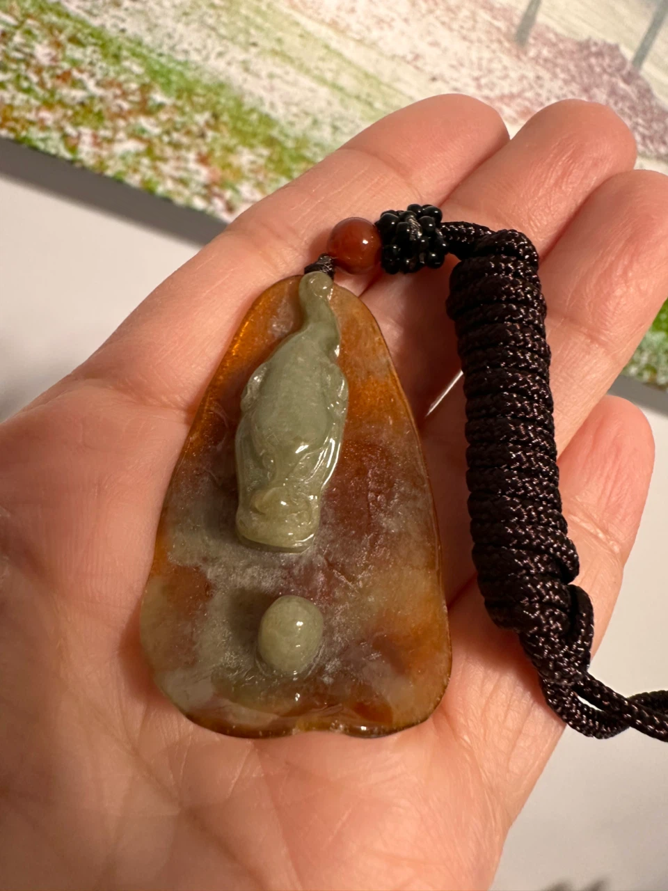Unique Carved Jade Dragon Toad Pendant Necklace