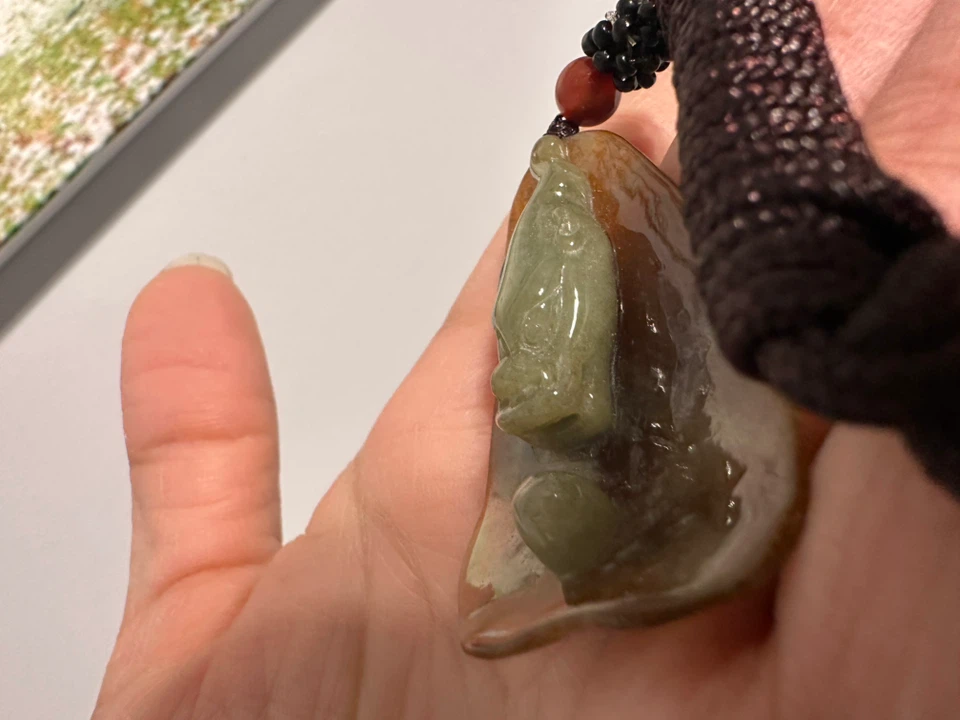 Unique Carved Jade Dragon Toad Pendant Necklace - photo 2
