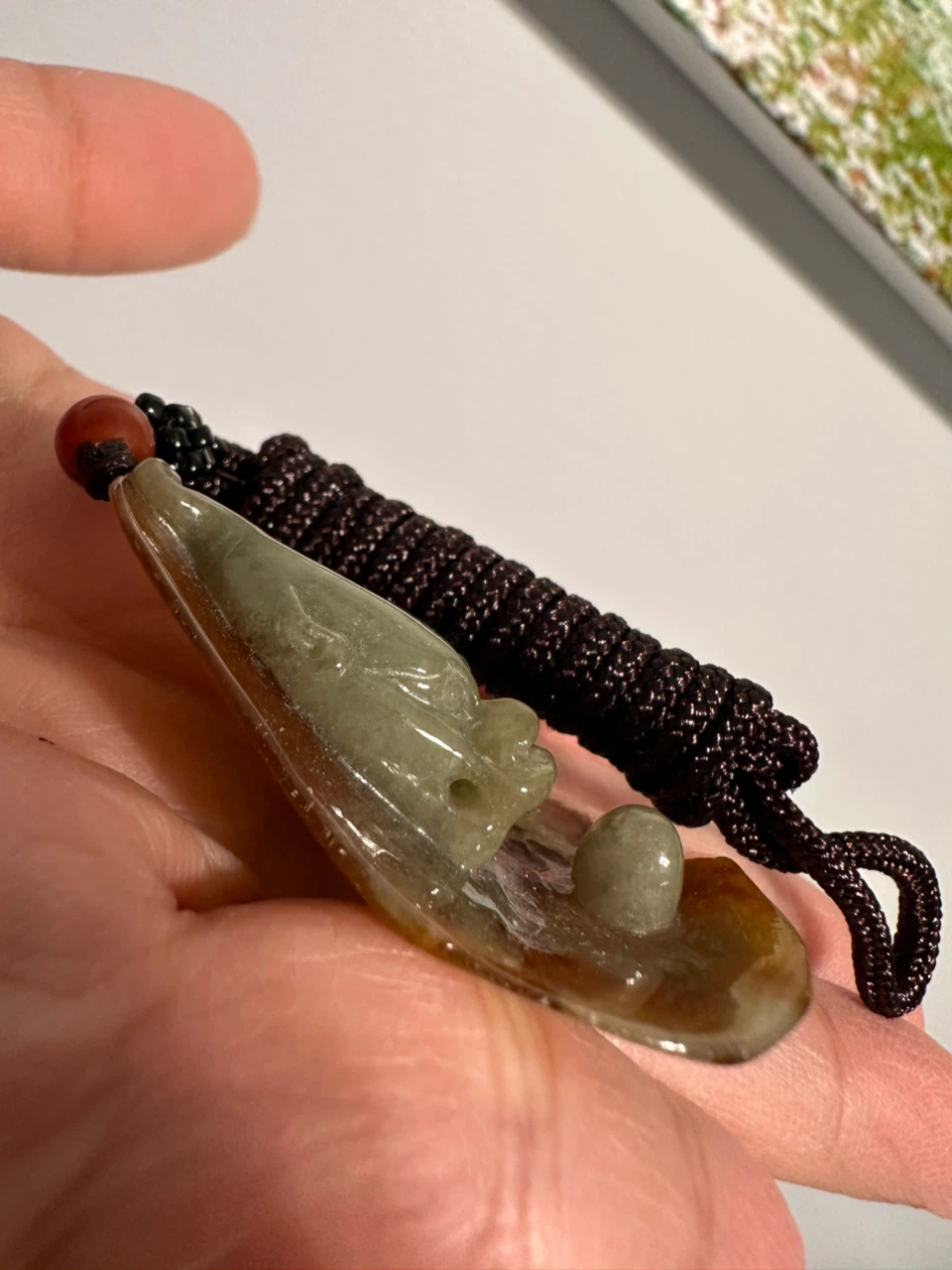 Unique Carved Jade Dragon Toad Pendant Necklace - photo 3
