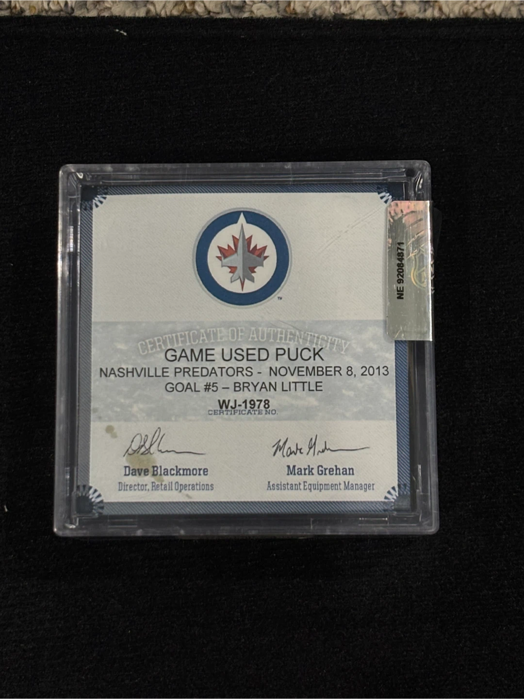 Winnipeg Jets Game Used Puck - Little Goal