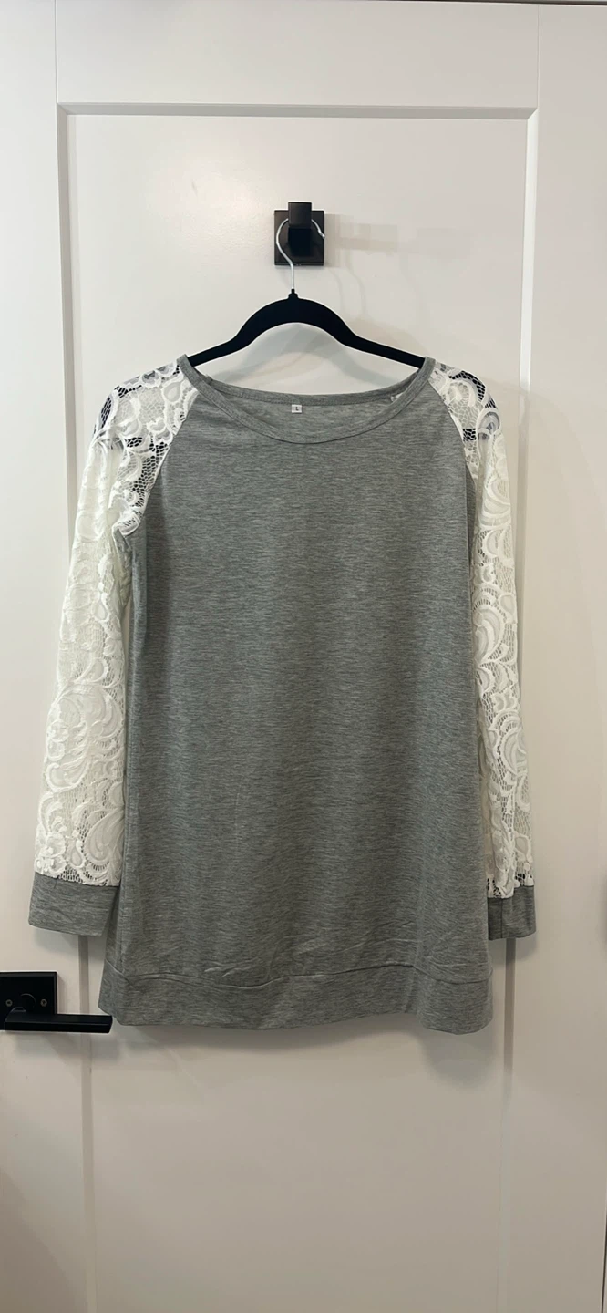 Grey Long Sleeve Shirt with White Lace Details - photo 2