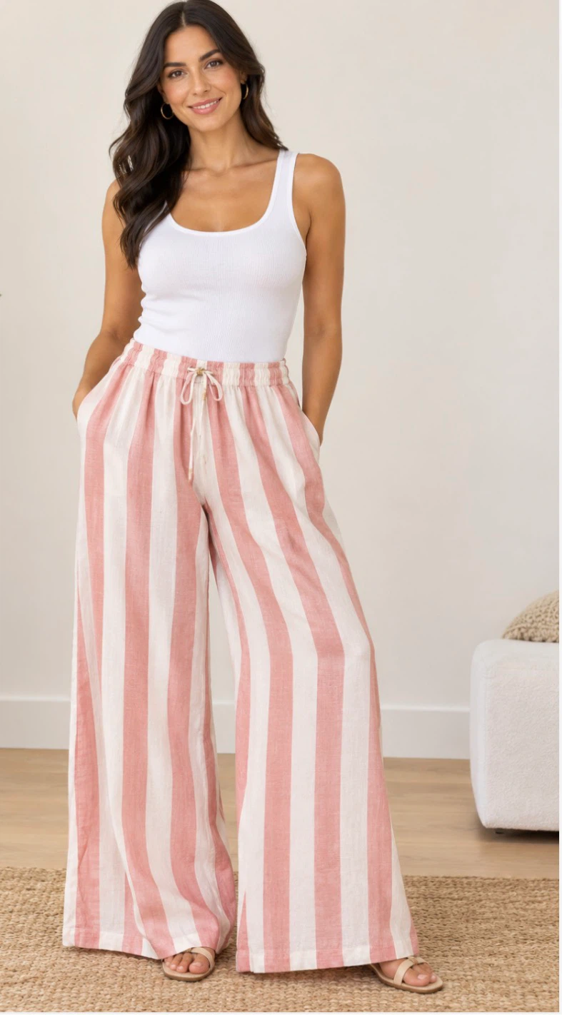 True Destinations Striped Wide Leg Pants