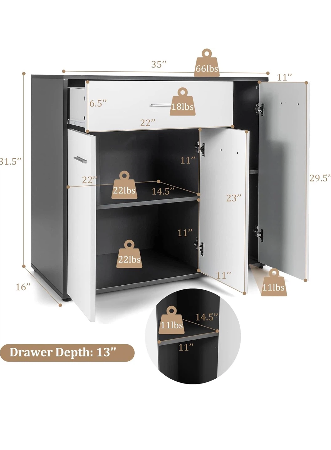 Modern Storage Cabinet with Drawer and Doors - photo 3