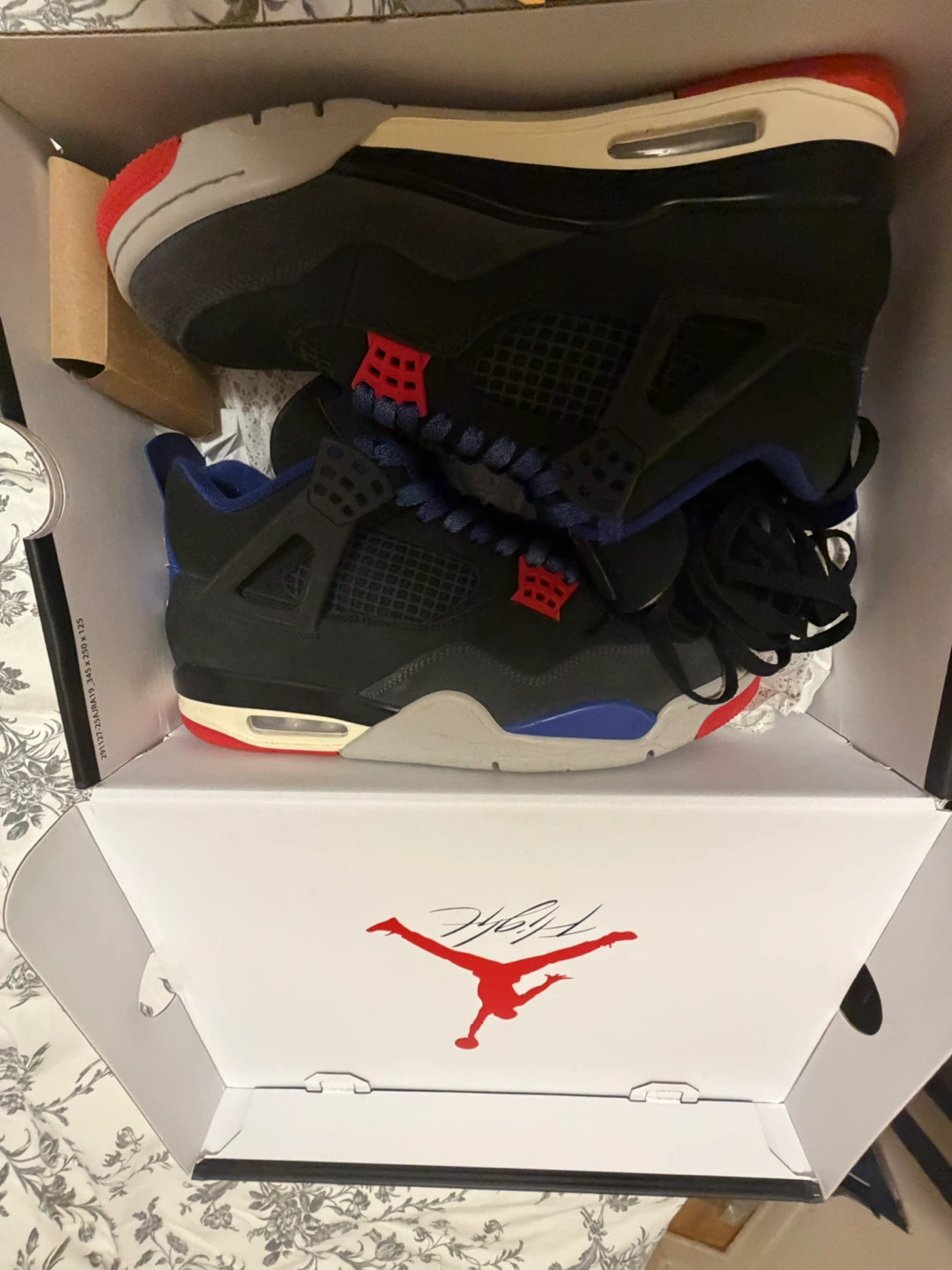 Air Jordan 4 Retro Black/Fire Red-Deep Royal Blue Size 10 - photo 4