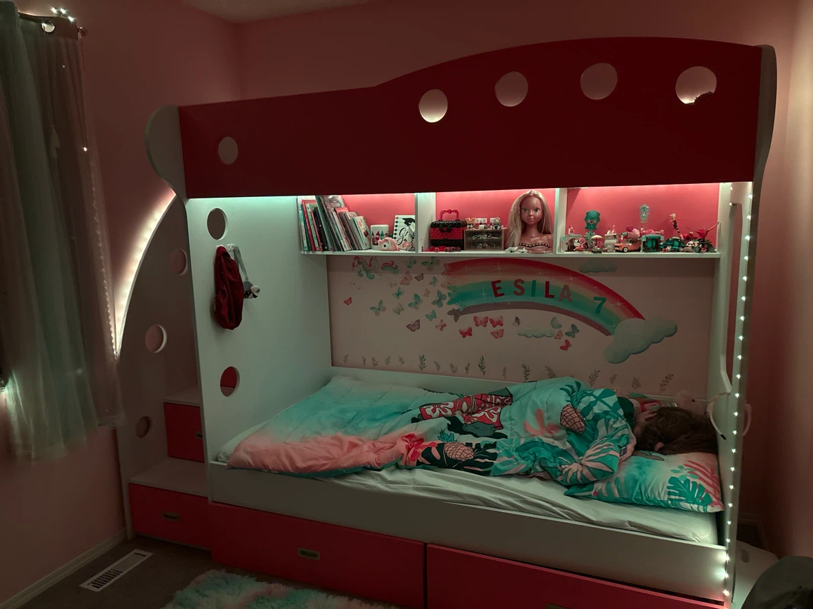 Girls Pink and White Loft Bed with Storage - photo 2