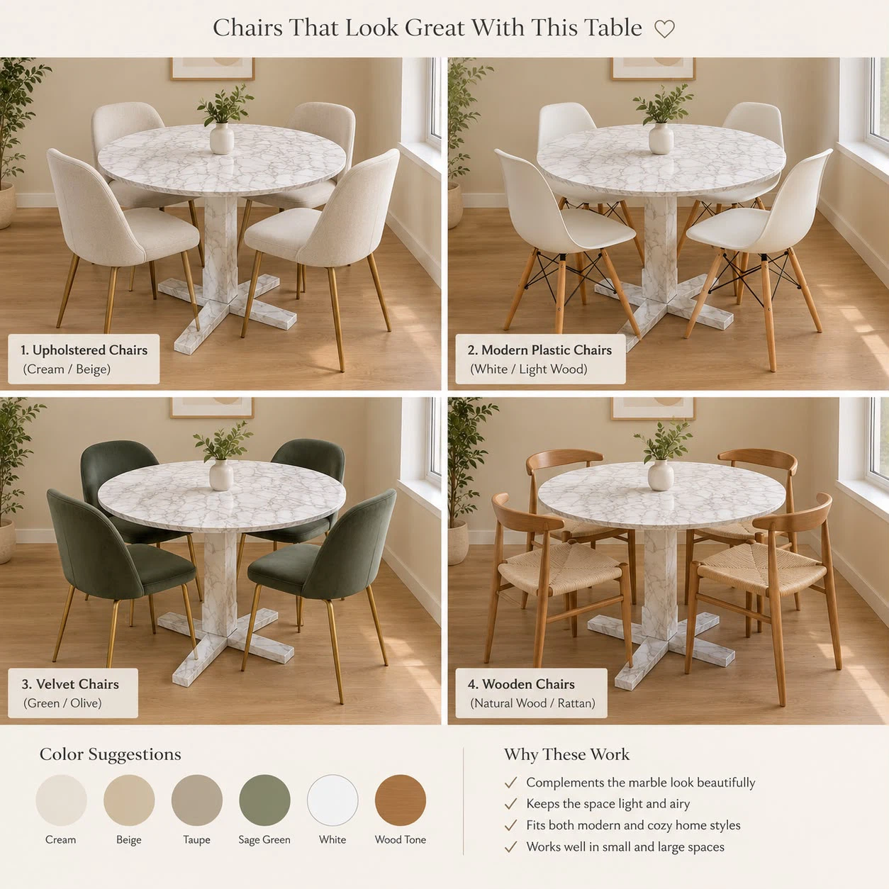 Round White Marble-Look Dining Table - photo 2