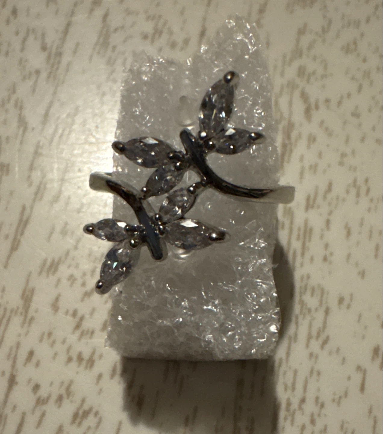 Silver-toned Dragonfly Ring with Crystals