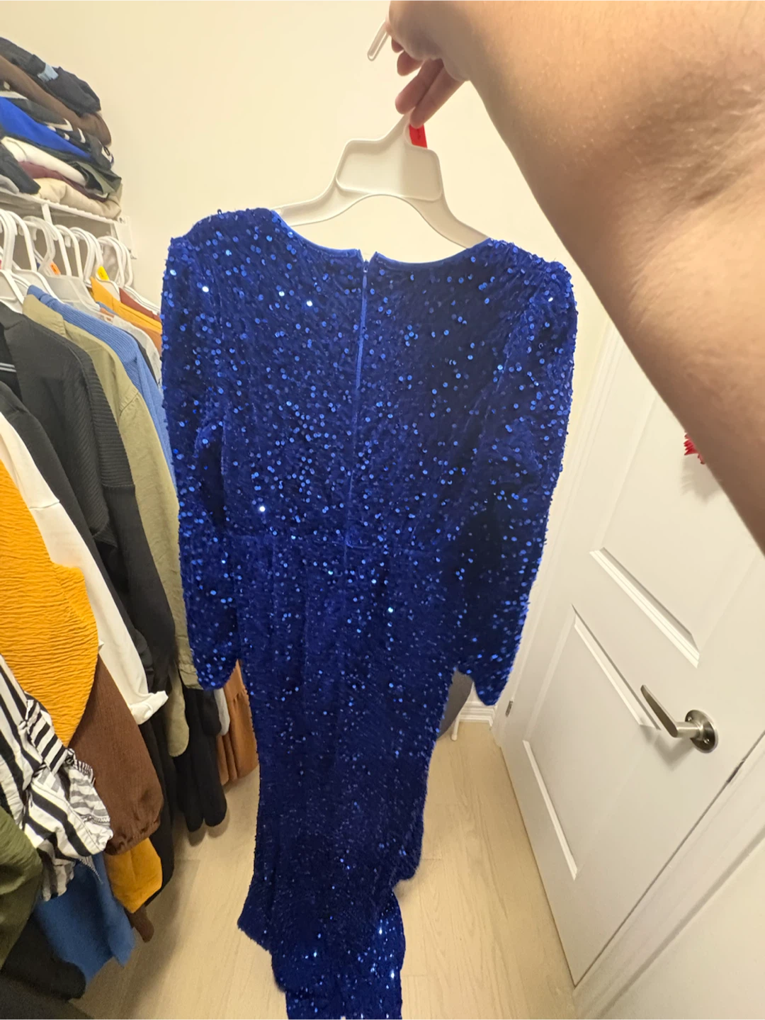 Blue sequin long sleeve dress