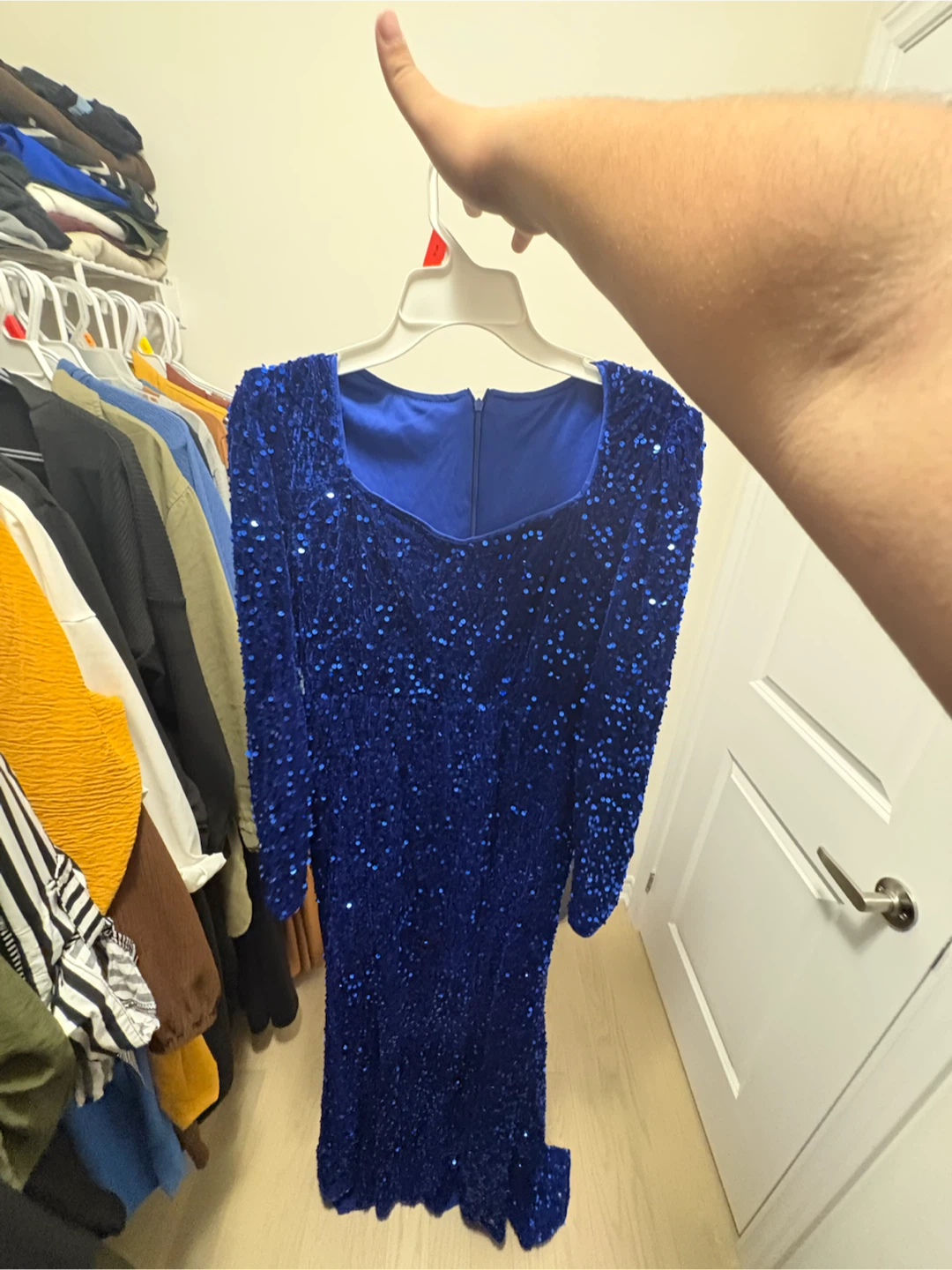 Blue sequin long sleeve dress - photo 2