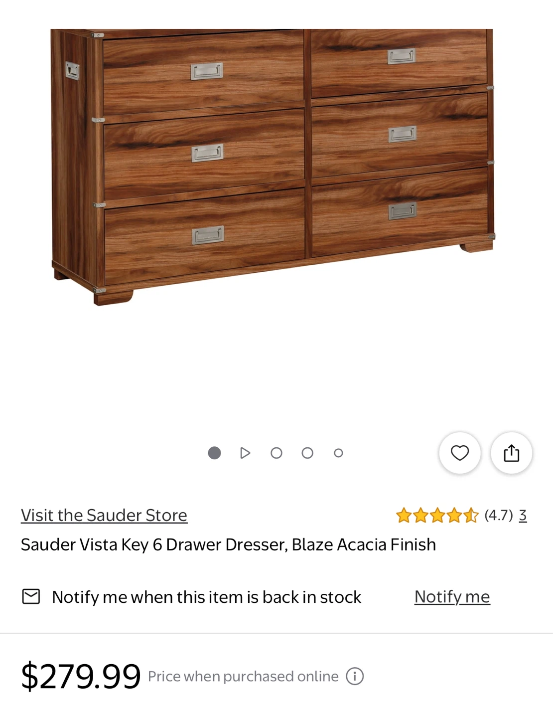 Sauder Vista Key 6 Drawer Dresser