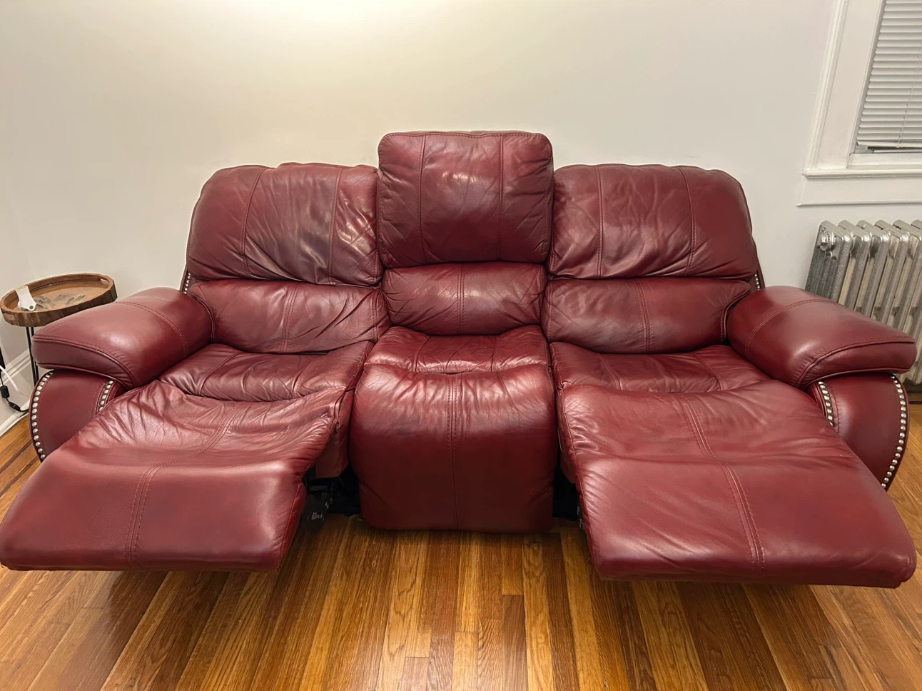 Burgundy Leather Reclining Sofa
