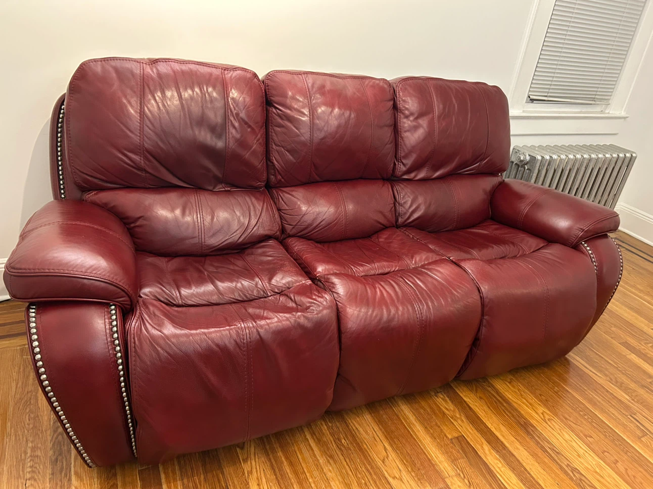 Burgundy Leather Reclining Sofa - photo 2