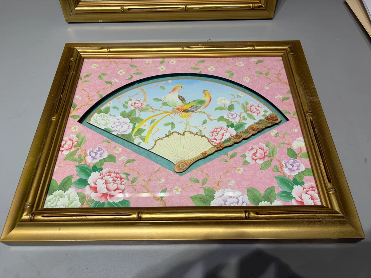 Set of Two Vintage Asian Fan Wall Art Pieces - photo 3