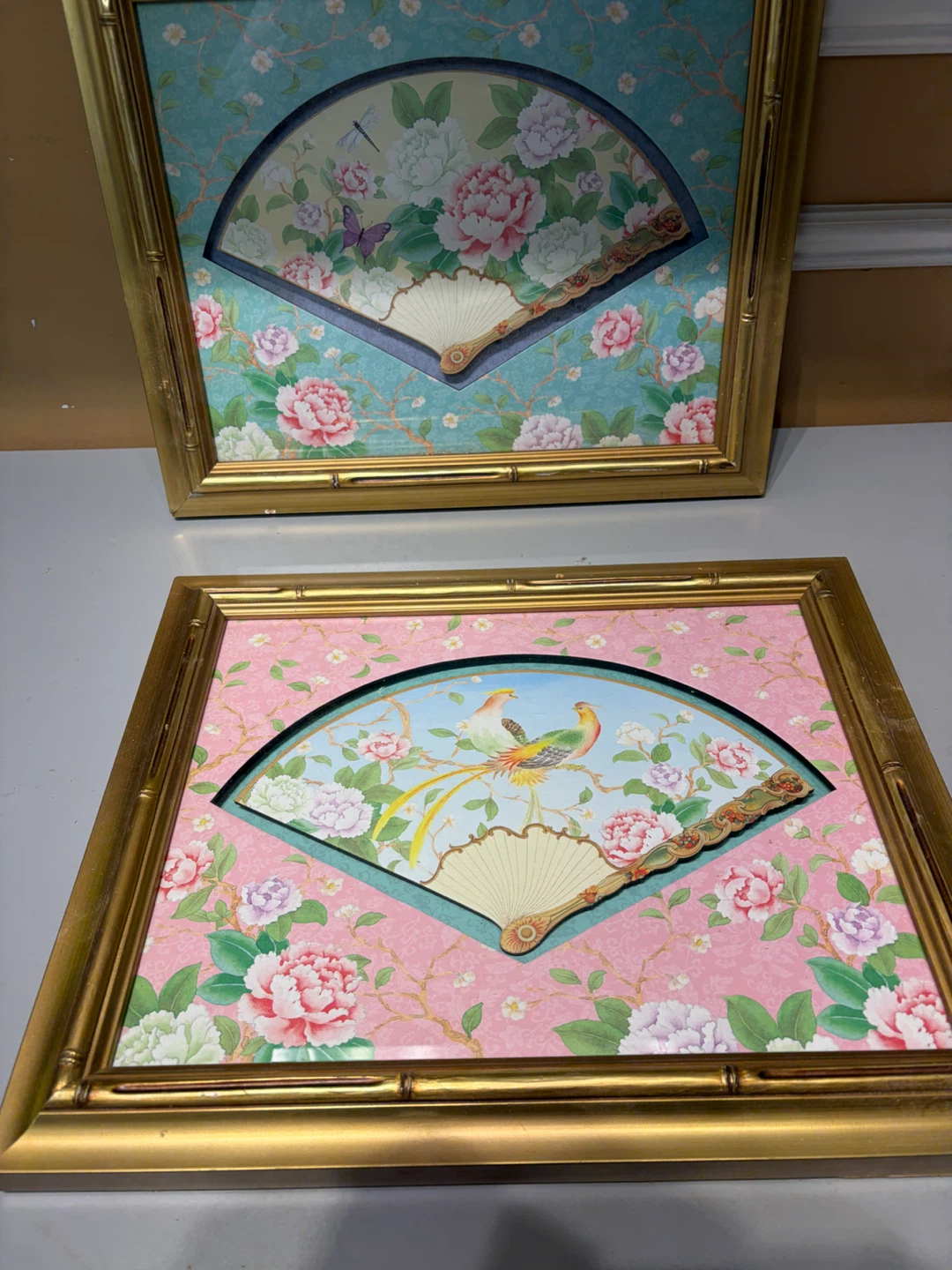 Set of Two Vintage Asian Fan Wall Art Pieces - photo 4
