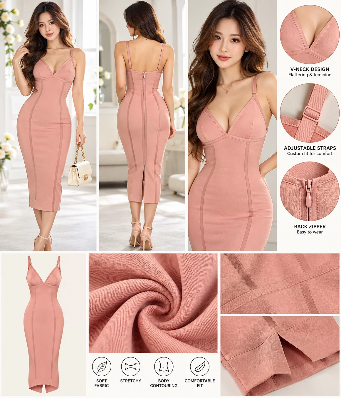 Blush Pink Bodycon Midi Dress – Size M – NEW – $10 - photo 2