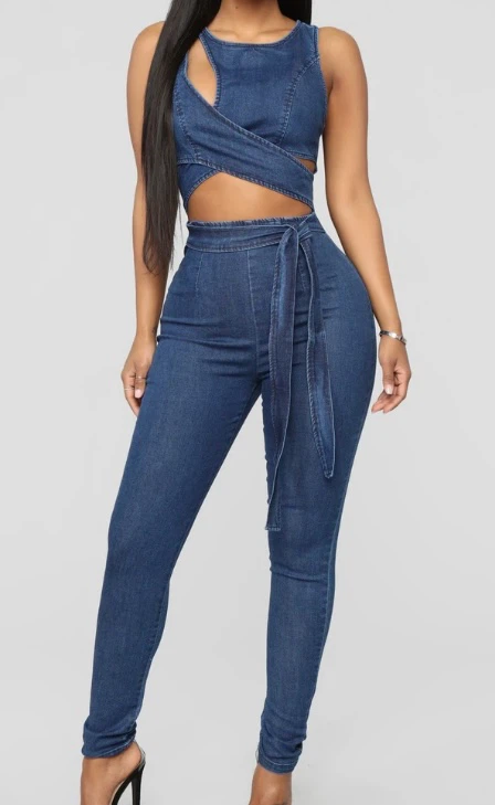 Fashion Nova Cut The Haters Denim Jumpsuit Size 2X