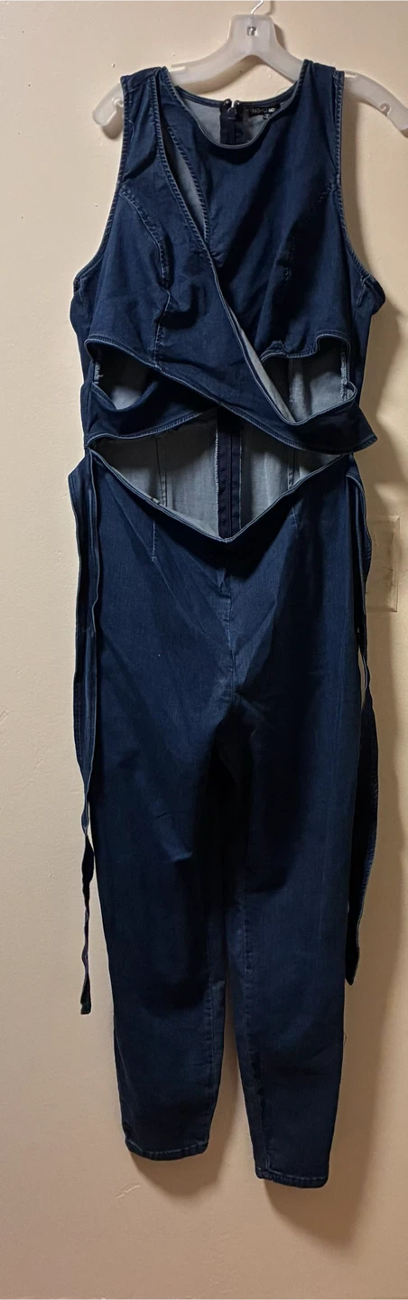 Fashion Nova Cut The Haters Denim Jumpsuit Size 2X - photo 4