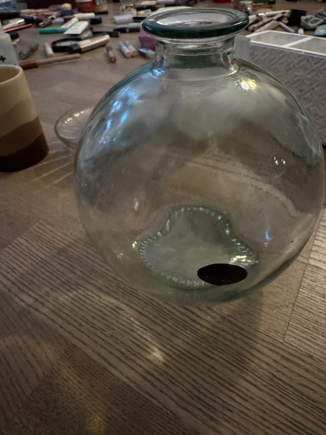 Green Clear Glass Round Vase