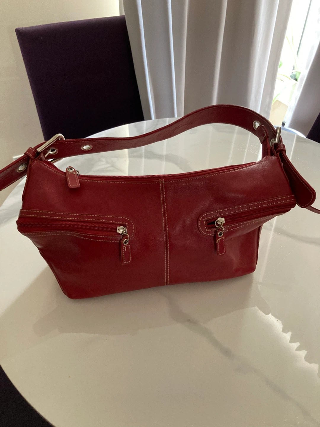 Red leather shoulder bag