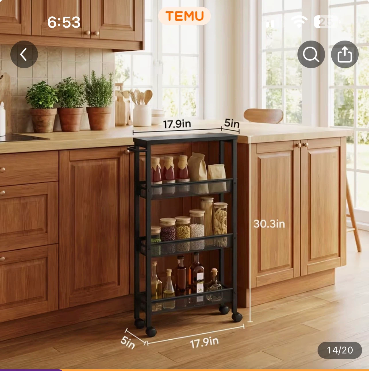 Slim Rolling Kitchen Storage Cart