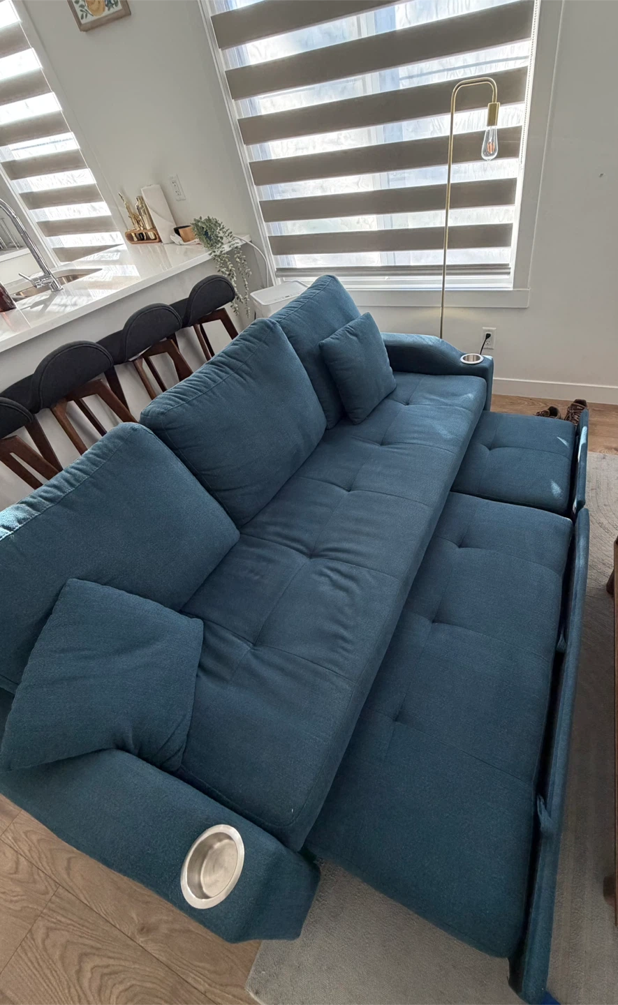 Blue Sofa Bed with Cup Holders - photo 3