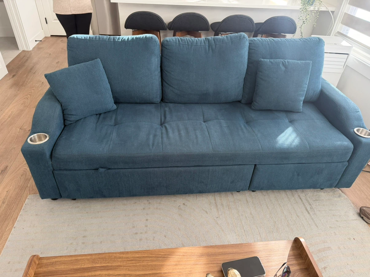 Blue Sofa Bed with Cup Holders