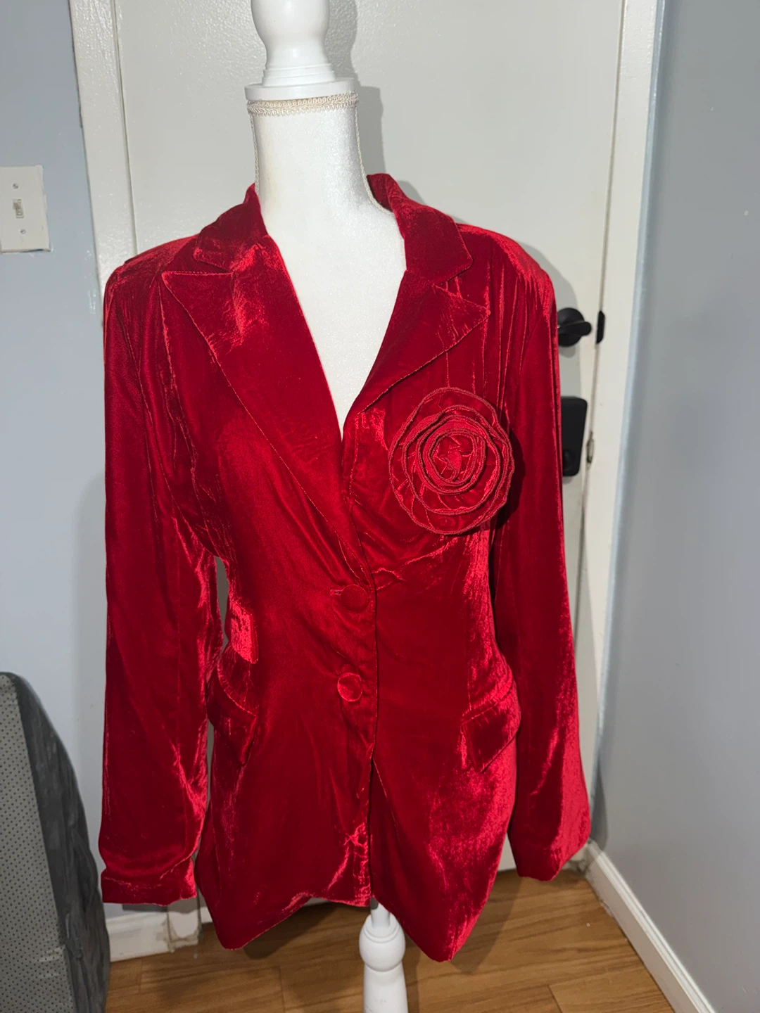 Steve Madden Red Velvet Blazer and Pant Set