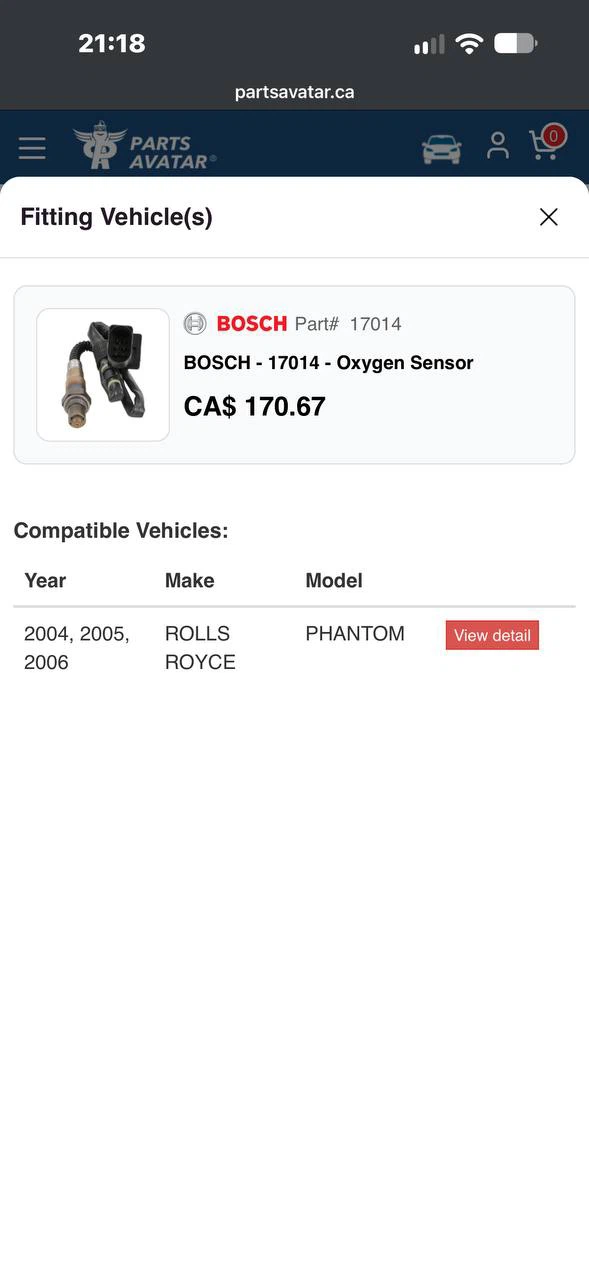 H1036 Rolls-Royce Phantom Bosch 17014 Oxygen Sensor – New - photo 4