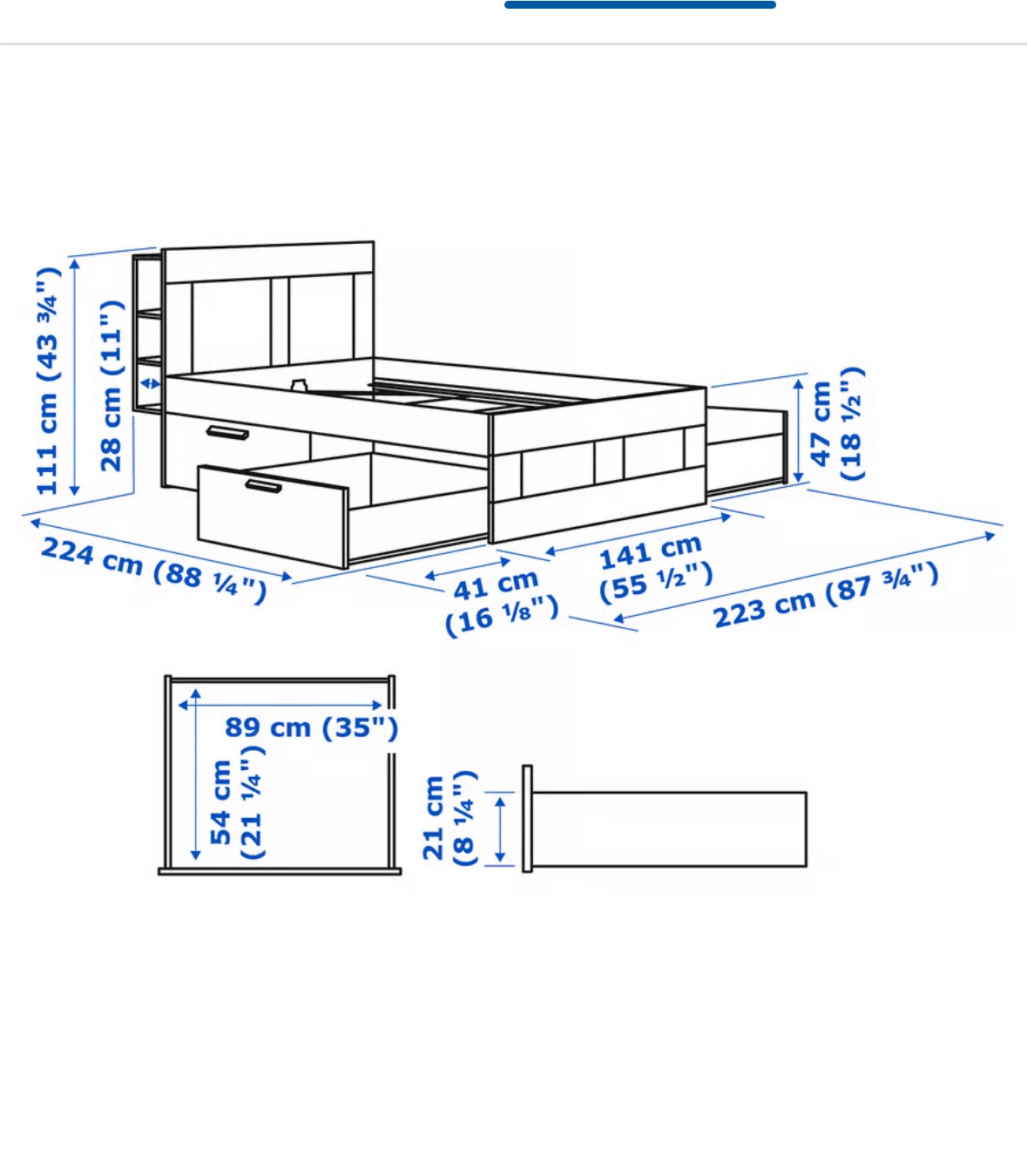 IKEA grimnes double full bed frame with drawers - photo 4